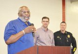 Lemoore's newest Citizen of the Year is Ernie Smith, shown here with Lemoore Recreation Director Jason Glick and Police Chief Darrel Smith at a Volunteer Dinner.